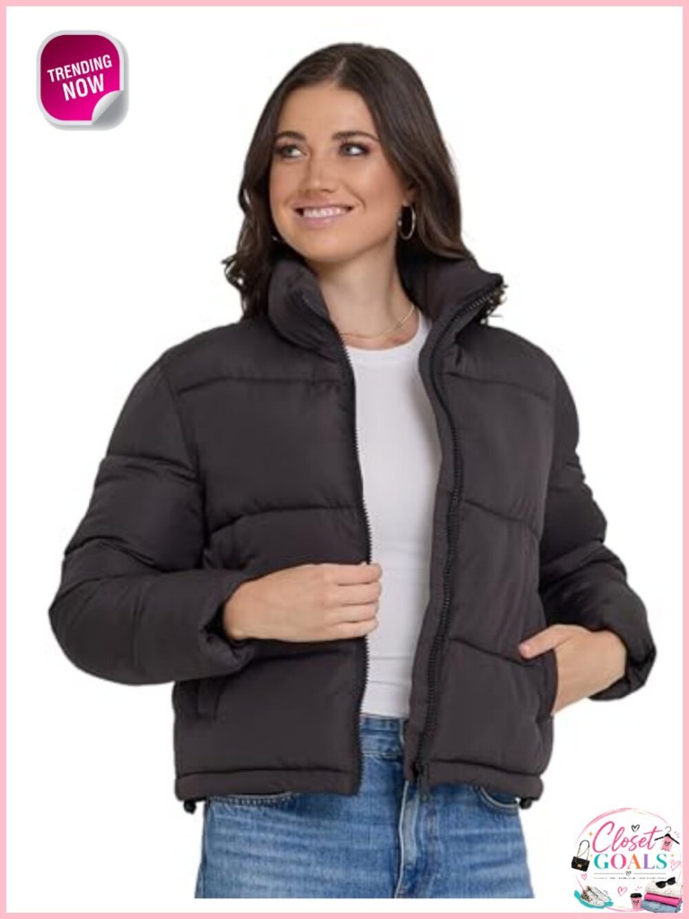 Cropped Puffer Jacket Quilted Hooded Winter Coat